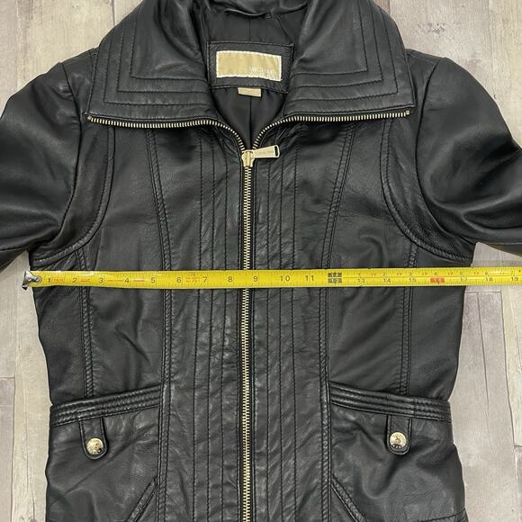 Michael Kors Womens Black Leather Jacket Size XS Classic Zip Up Party Evening - Picture 12 of 14